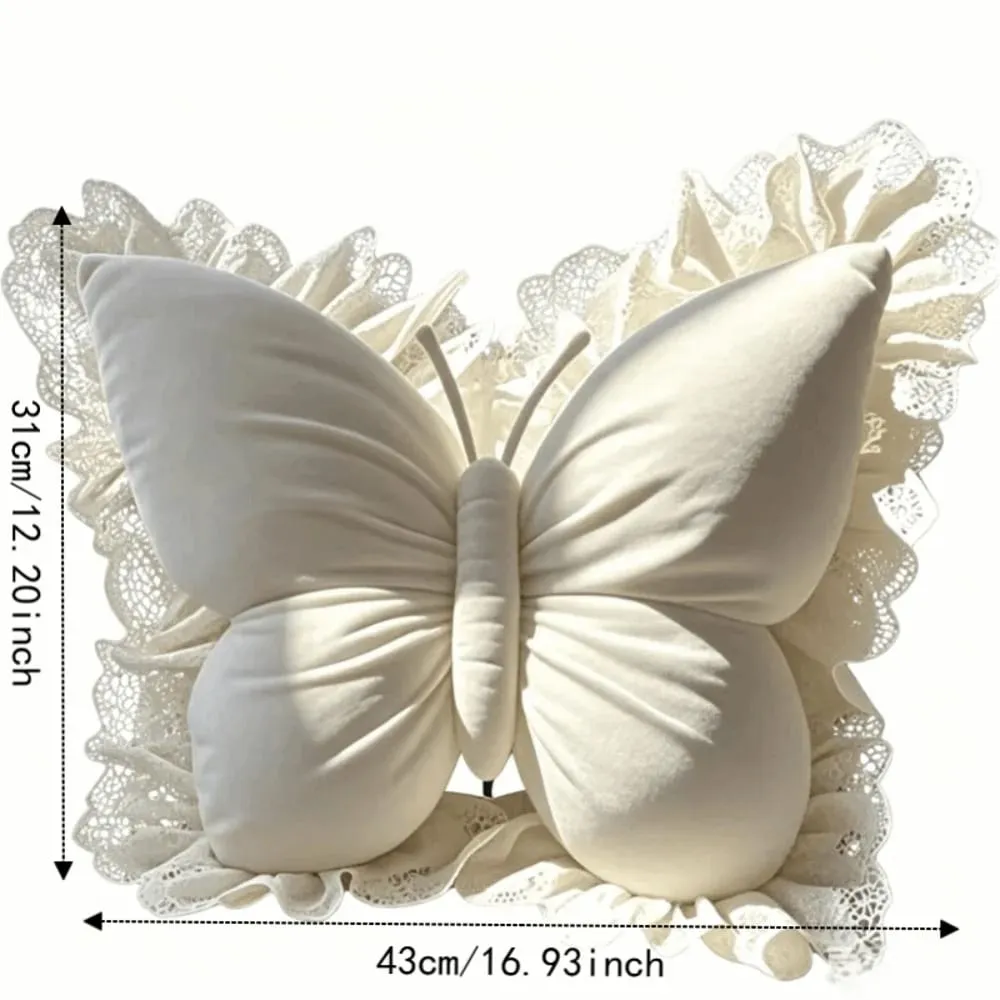 Decorative Cushion Velvet Butterfly Plush Pillow Lace Trim Plush Bow Plush Cushion Soft Cute Bow Throw Pillow Sofa