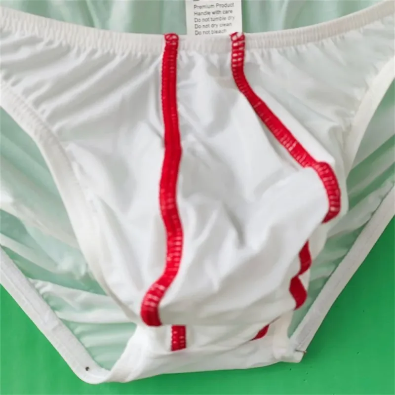 Two Line Stripe Ice Silk Briefs para sa Mga Lalaking Plus Size na Kasuotang Panloob Sexy U Convex Lingerie Low Waist Bugle Pouch Panti ng Lalaki — image 9