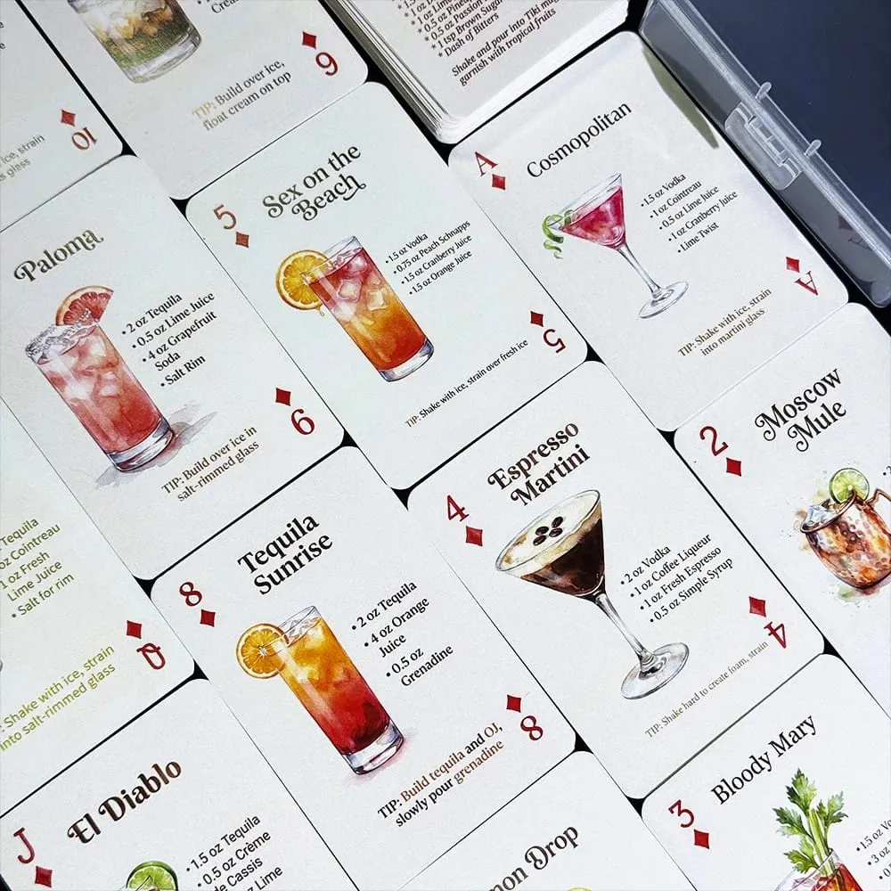 54-Card Deck of Original Cocktail Recipes Bartender's Guide Party Playing Cards Home Bar Decor Drinking Game with Storage Box — image 4