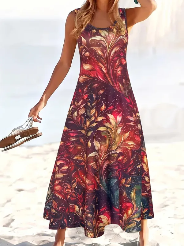 Dresses for Woman Vest Dress Beach Holiday Round Neck Sleeveless A-Line Long Skirt Starry Iridescent Floral Gradient Print 2026 — image 4