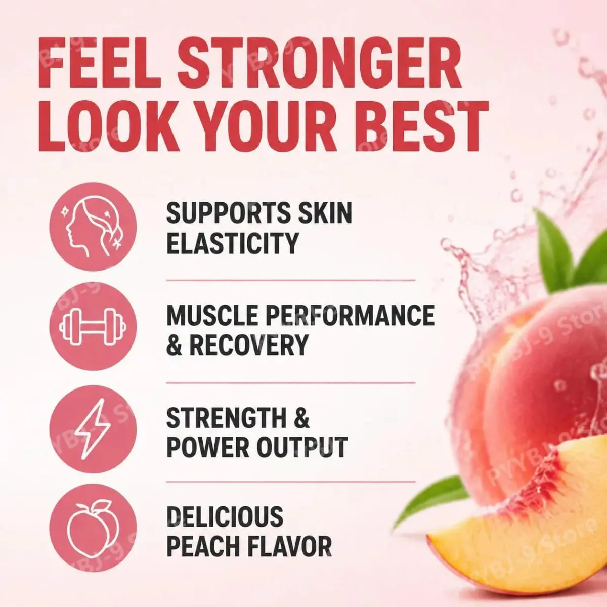 Peach Purpose Collagen Powder Skin Elasticity & Workout Recovery Support for Active Fitness and Strength Routines 30 Servings