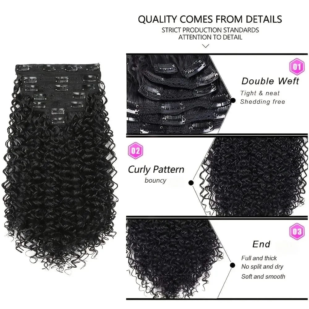 7pcs Clip In Curly Hair Extensions Suitable for Women - 50.8 cm Deep Wave Synthetic Hair with Clips Heat Resistant Fiber — image 4