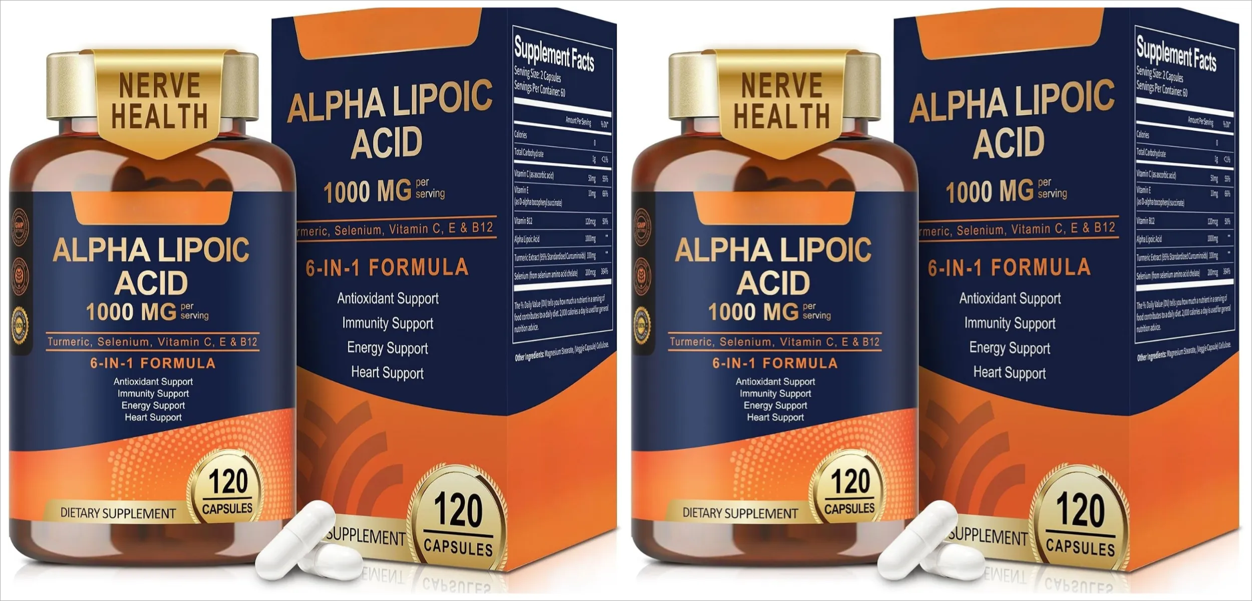 Alpha Lipoic Acid 6-in-1 Formula 1000mg Turmeric Selenium Vitamins C E B12 120 Veggie Capsules for Daily Wellness Support — image 8