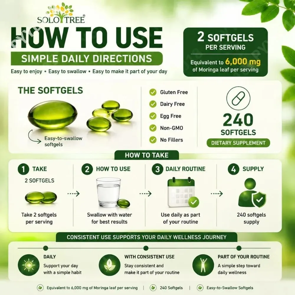 Moringa Leaf Softgels 6000 Mg Equivalent Per Serving for Daily Relaxation Natural Energy Vitality & Comfort Support 240 Softgels — image 6
