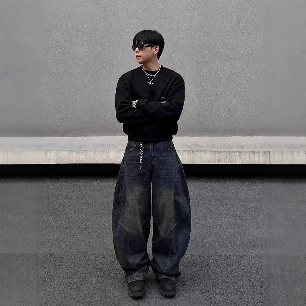 Four Seasons Fashion Men's American Vintage Loose Straight Wide Leg Casual Trendy Loose Denim Trousers Male Jeans Pants Clothes — image 4