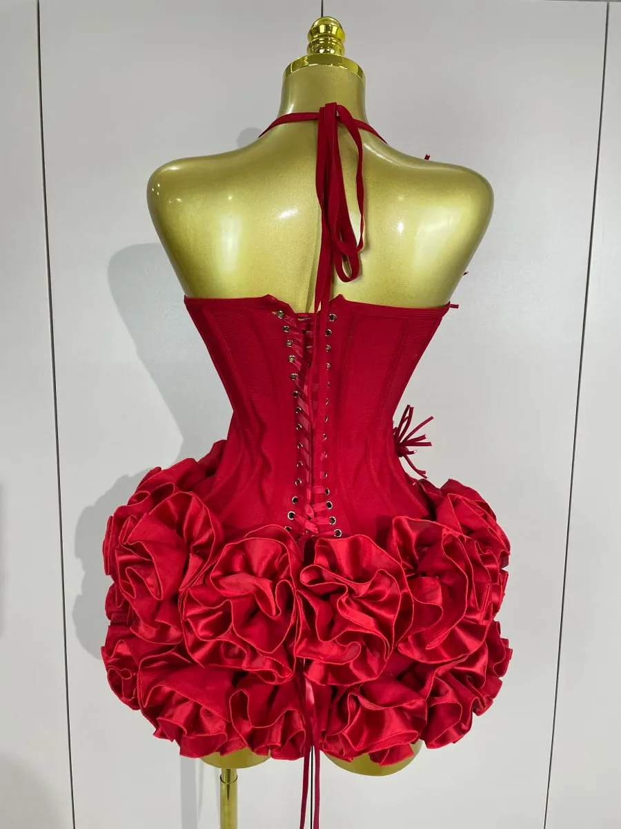 Sexy halter vestido de baile celebridade clube duas peças conjunto cocktail elegante moda feminina luxo festa aniversário vermelho preto bandagem outfit — image 3