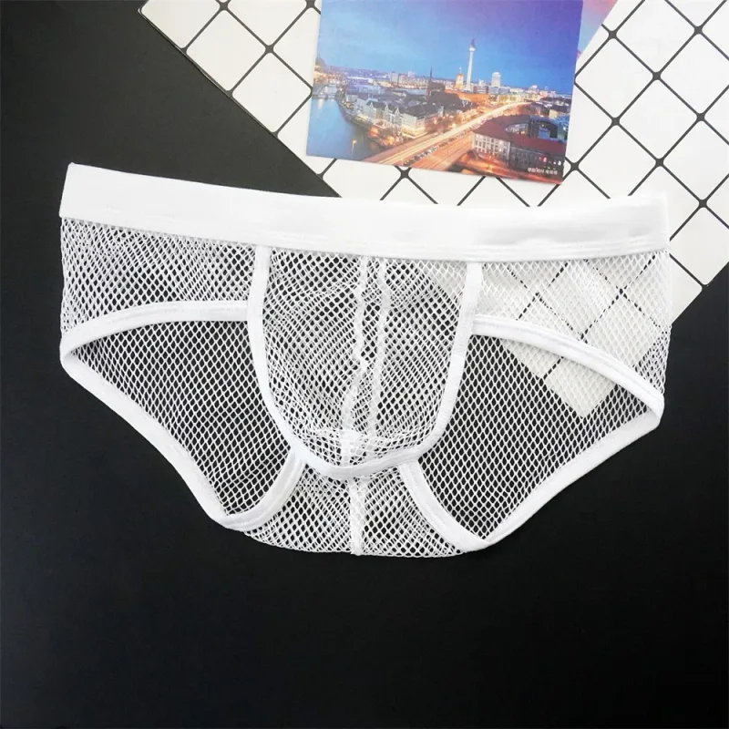 Plus Size Mesh Underwear Men Transparent Large Fishnet U Pouch Briefs Male Low Waist Solid Color Sexy Perspective Male Panties — image 22