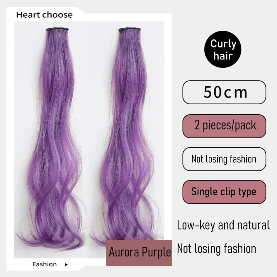 Synthetic 2 Pieces/Set 50cm Colored Curly Hair Extensions Water Wave Pink/Blue/Purple Halloween/Christmas Wig — image 14
