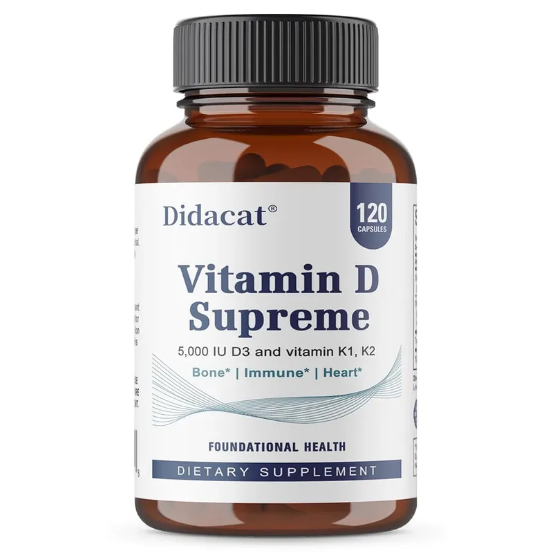 Vitamin D Supreme 5000 IU - Support Immune System + Bone Health - Gluten Free Vitamin D3 Supplement with Vitamin K