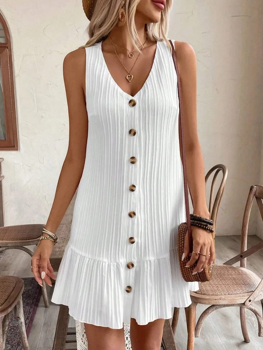 1 Piece V-Neck Elegant Summer Dress A-Line Design Comfortable and Breathable lotus Leaf Edge Grand and Elegant — image 4
