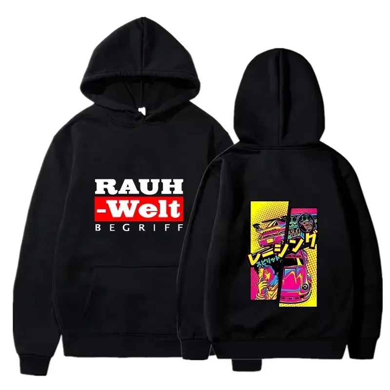 Felpa con cappuccio Rauh Welt Car Widebody Tuning JDM Racing Pop Art Comic Estetica Felpa casual oversize nera a maniche lunghe
