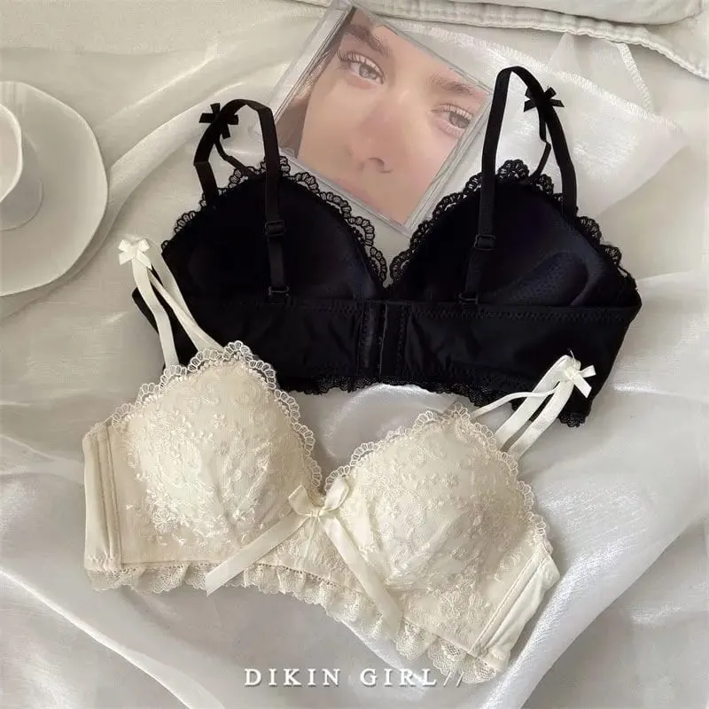 Conjunto de sutiã bordado de renda sexy com peito pequeno reunido para coleção acessório seios sem jantes de aço conjunto de roupa interior — image 3