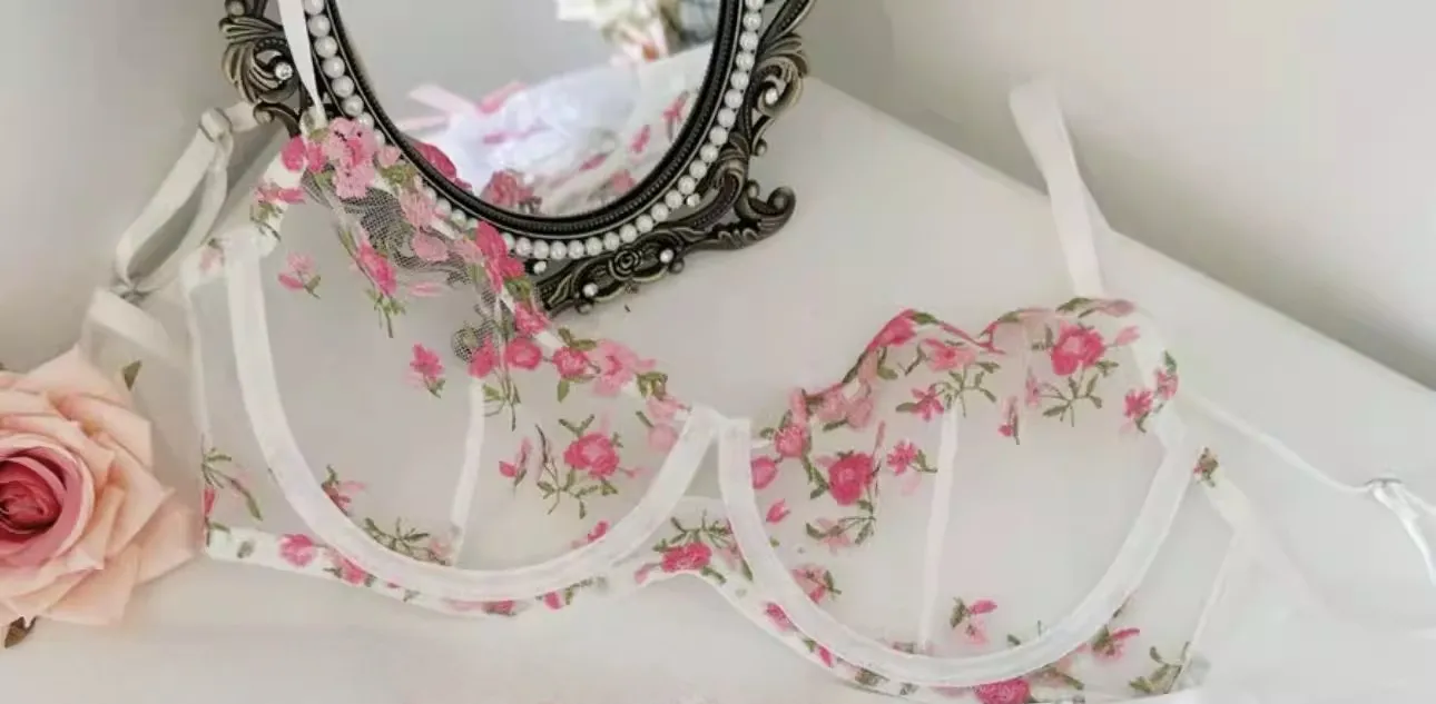 French Floral Bra Set Women | Sweet Sexy Sheer Mesh Lace Transparent Underwear Set | Practical & Feminine MOYISU Sexy Panty Set — image 13