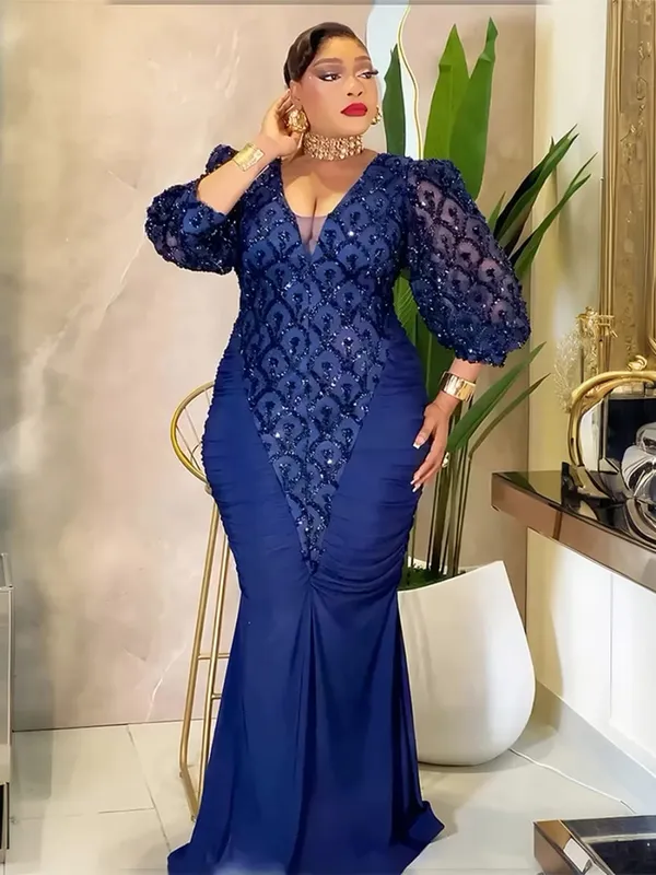 Elegant Women Luxury Party Dresses Dashiki Sequins Bodycon Robe Wedding Prom Birthday Evening Dress 2026 Spring Africa Damit — image 2