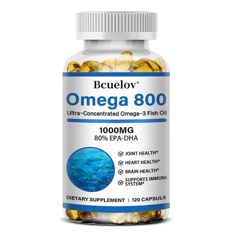 Bcuelov óleo de peixe ômega 3 suplementos 1000 mg cápsulas moles óleo de peixe ômega 3 para suporte saudável do coração e cérebro 30/60/120 cápsulas