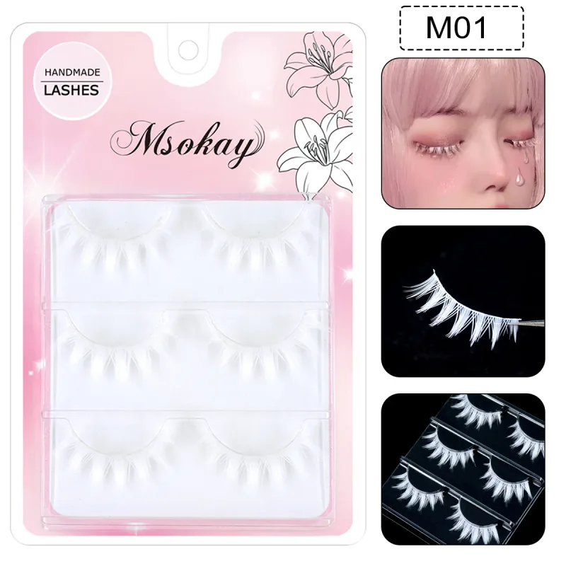 3 Pairs Rainbow Colored Eyelashes Brown Cosplay False Eyelashes Blonde Makeup Eye Lashes Colorful Blue Halloween Vegan Cilias — image 5
