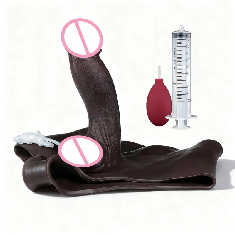 Black Nude Strapon Malaking Makatotohanang Ejaculation Dildo Silicone Squirting Panties Na May Simulated Solid Penis Sex Toy Para sa mga Babae — image 3