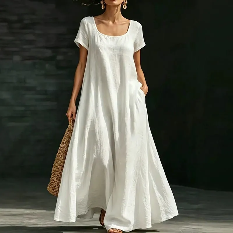 Summer Casual Pocket Maxi Dresses For Women Elegant Short Sleeve Loose Beach Holiday Dress Women Party Long Dress Boho — image 4