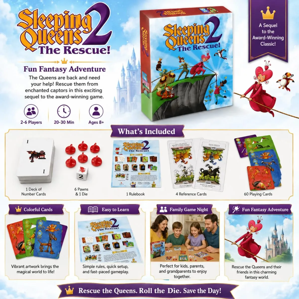 Sleeping Queens 2 The Rescue Fantasy Card Game Kids Strategy Adventure Family Party Travel English Version — image 4