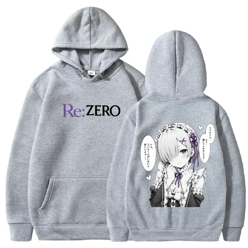 Rem manga re: zero impresso hoodies moda harajuku streetwear roupas masculinas femininas outono manga longa casual velo com capuz pulôver — image 3