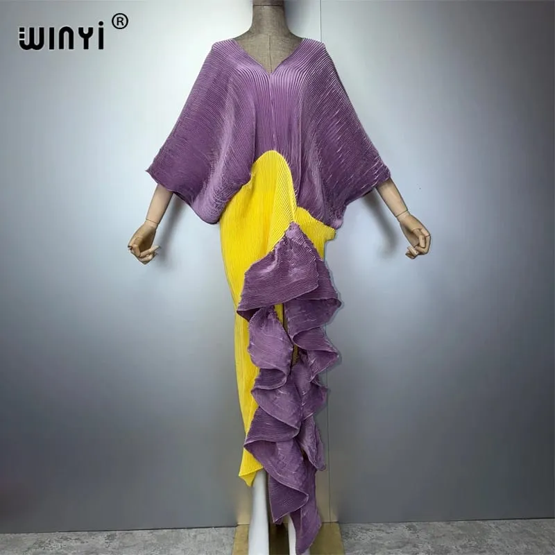 Ny veckad tunn klänning med hög gaffel för dammode strandtäckande muslimska Kaftan Abaya Dubai lyx lång aftonklänning — image 8