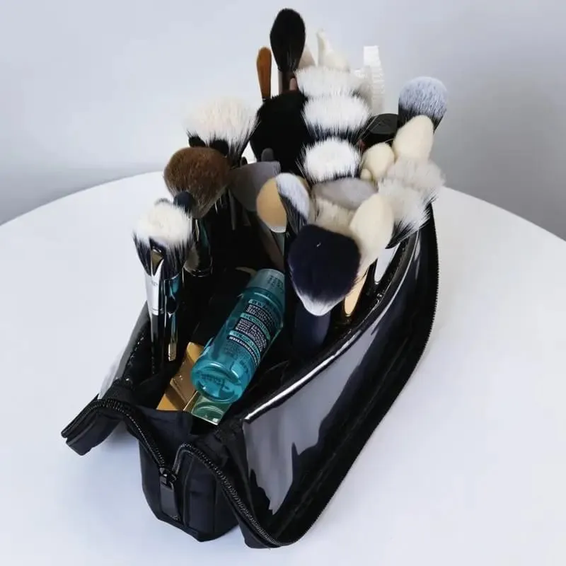 1Pc Foldable Makeup Artist Storage Makeup Brushes Pouch Stand-up Makeup Brushes Storage Bag With Adjustable Dividers+~