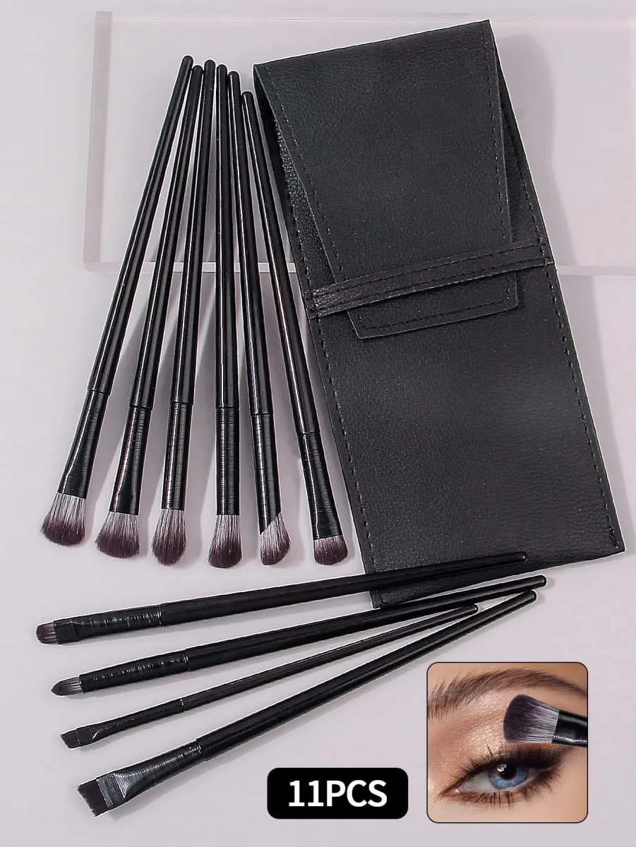 10-delade ögonsminkborsteset: Eyeliner ögonskugga Aegyo-sal-borstar med en sminkborstepåse av PU-läder