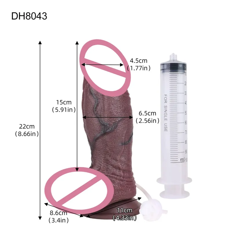 Silicone Lifelike Double Layers Ejaculating Penis Squirting Long Dildo With Sucker Anal Sex Toys Para sa Lalaki Babae Masturbator — image 19