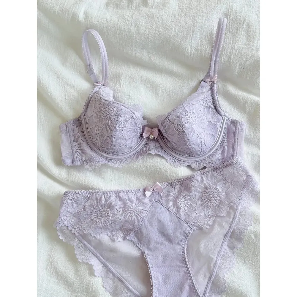 Lila Spets BH Dam Fransk Sexig Broderi Mjuk Bygel Minimizer Push Up Anti Sagging Underkläder BH 32‑38 — image 5