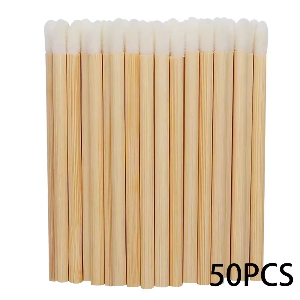 50/100pcs Lip Wands Applicators Bamboo Handle Lipstick Brush Gloss Wand Makeup Brushes For Eyelashes Extension Beauty Tool — image 1