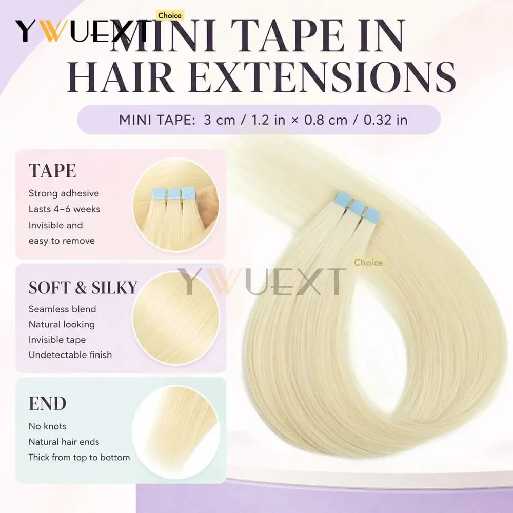 Mini Tape in Human Hair Extensions Natural Straight For Women 12inch-20inch 12.5g-20g Easy to Wear 10pcs/pack Salon Quality — image 3