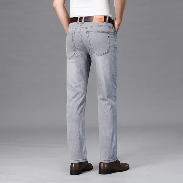 2026 Summer Brand Business Casual Men's Straight Denim Softener Lightweight Jeans Classic Embroidered Cotton Stretch Thin Pants — image 4