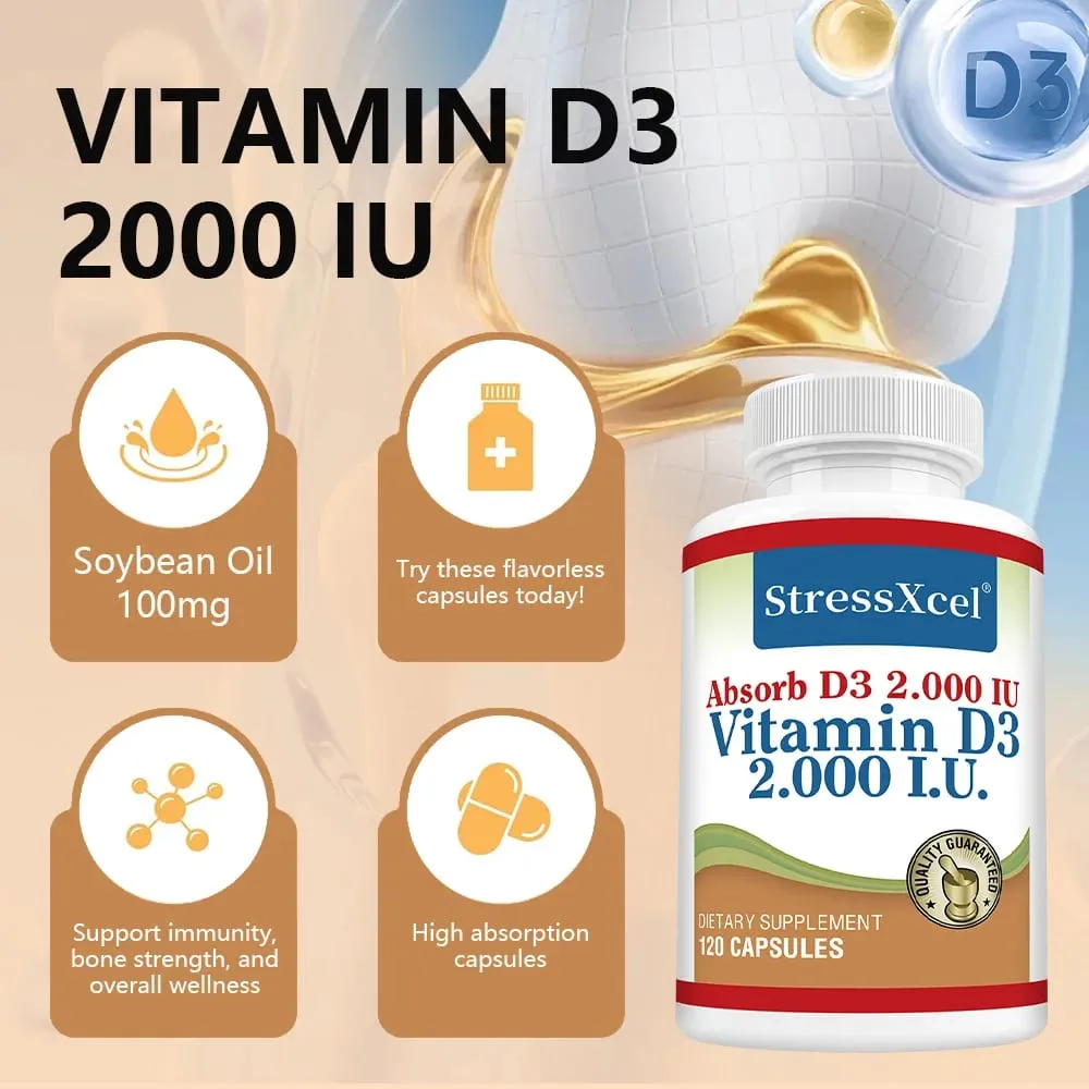 High Potency Vitamin D3 2000IU Capsules Immune Support Bone Health Muscle Function Whole-Body Wellness Non-GMO Gluten Free — image 6