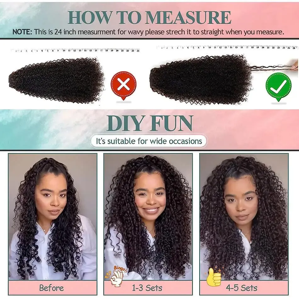 26'' Synthetic Jerry Curly Hair Extensions Double Weft Clip-In Full Head 6PCS/Set Organic Ice Silk Hairpiece Black/Brown 160g — image 4