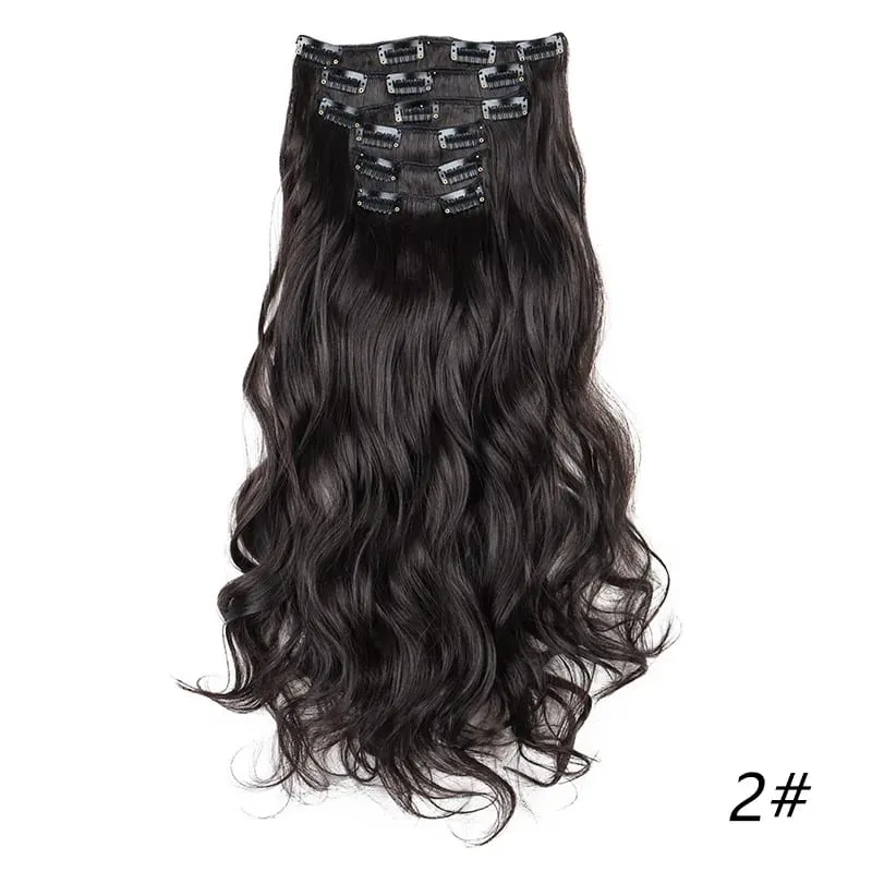 Synthetic Long Curly 16 Clips Hair Extension Heat Resistant Fiber Black Brown Hairpiece for Women Cosplay Wig Halloween Wig Part — image 12