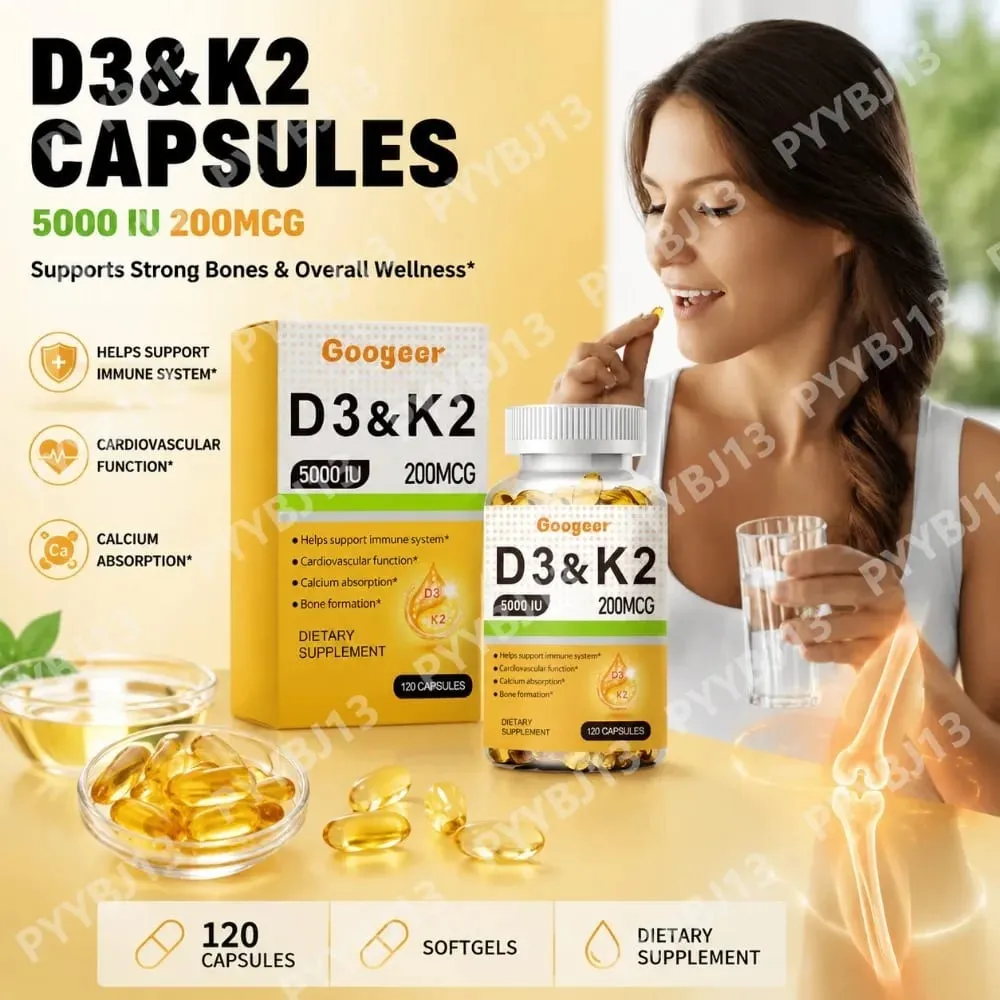 Googeer Vitamin D3 K2 Capsules 5000 IU D3 and 200 mcg K2 for Bone Health and Immune Support Dietary Supplement 120 Capsules — image 1