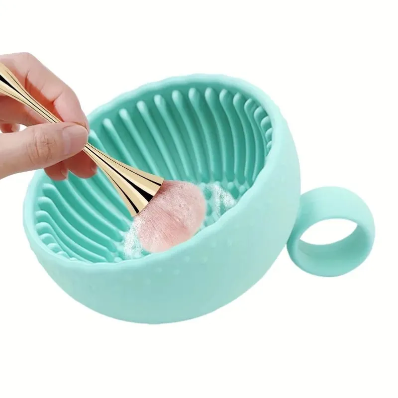 Silicone Makeup Brush Cleaner Bowl 1pcs Unscented Brush Cleaning Mat with Scrubber Pad for Eyebrow Blush Facial & Eye Brushes — image 5