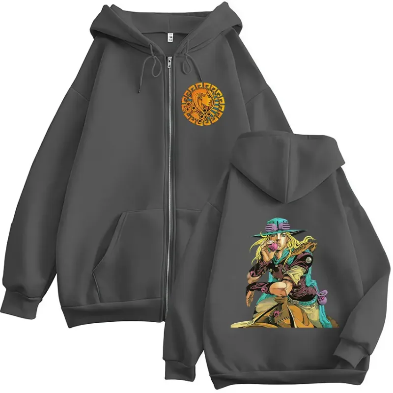 Anime JoJo Bizarre Adventure STEEL BALL RUN Diego Brando Zipper Hoodies Men's Women Zip Up Hooded Sweatshirts Jackets Coats