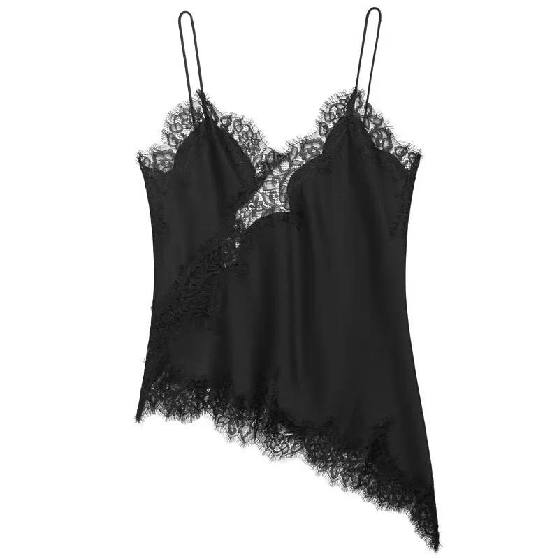 2025 Žena Asymetrické Slip Top Ženy Sexy Černá Žlutá Modrá Top Krajka Tanky & Camis Elegantní Košilka bez rukávů Y2K bez zad