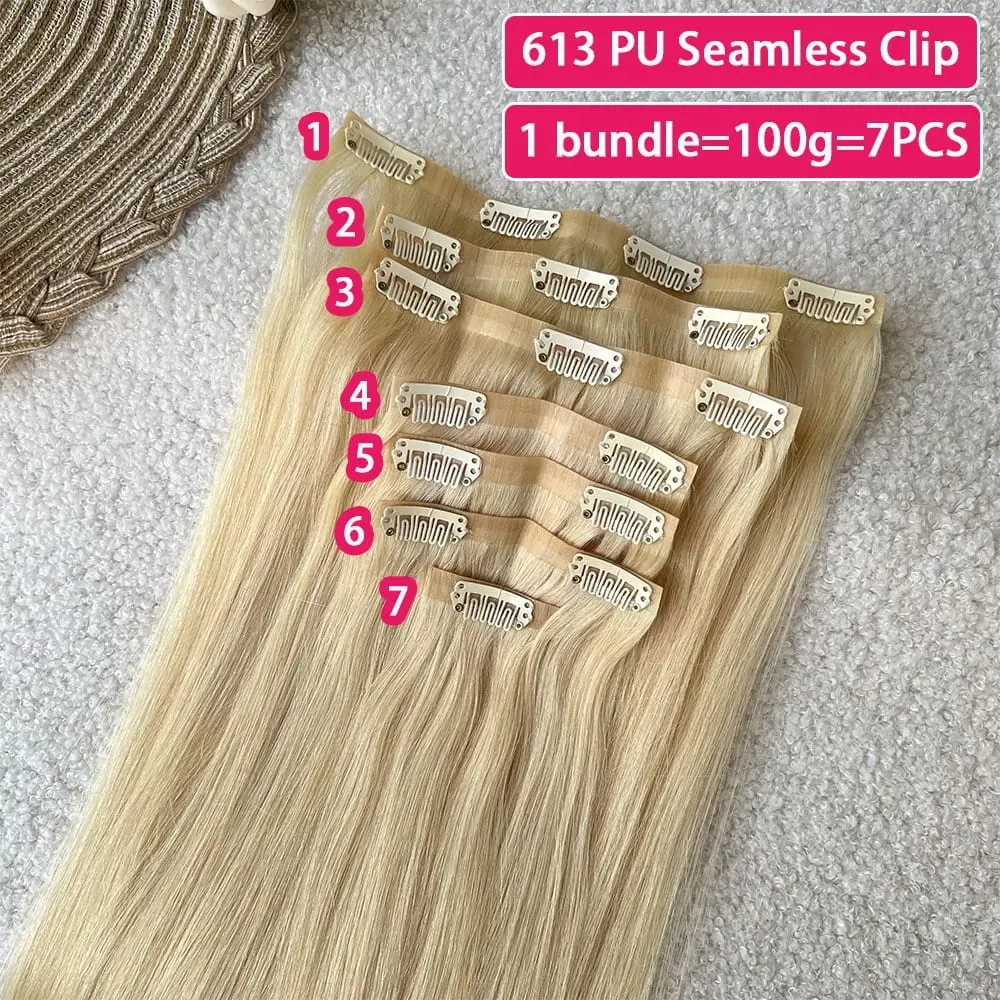 #613 Blonde Clip in Hair Extensions Human Hair Straight Virgin Human Hair Extensions Clip ins for Women 120g/7Pcs