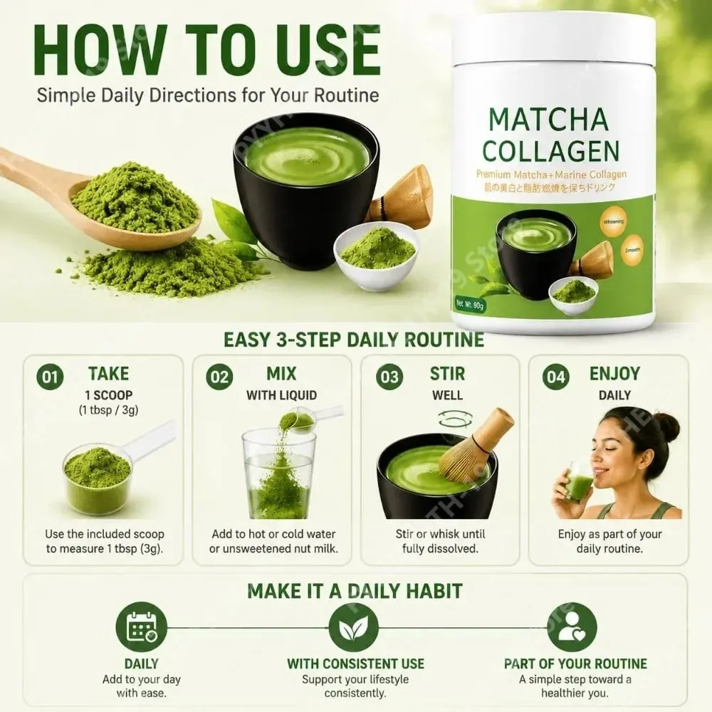 Matcha Collagen Powder Premium Matcha Marine Collagen L-Glutathione For Skin Hair & Joint Wellness Support Formula Adult 90g — image 5