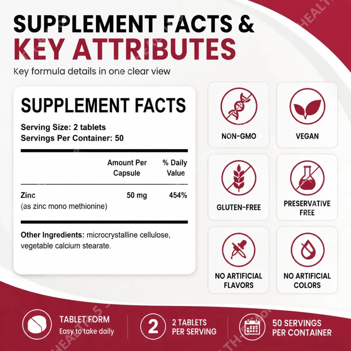 Zinc Picolinate Tablets for Antioxidant Support Bone and Muscle Wellness Daily Mineral Supplement for Adults 100 Tablets — image 3
