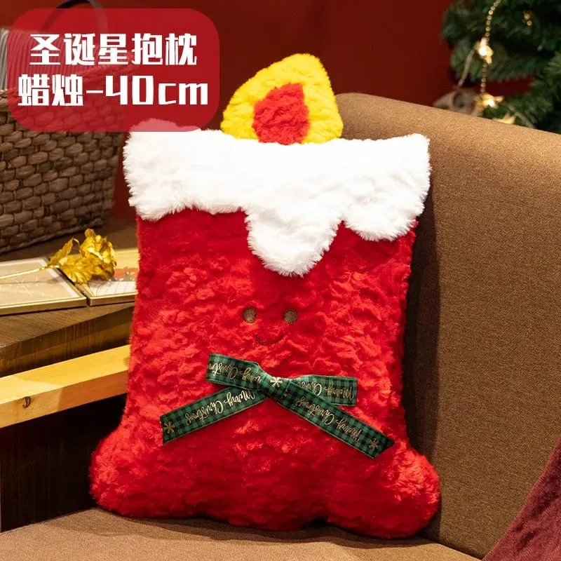 Christmas Plush Pillow Cute Santa Snowflake Gingerbread House Wreath Stuffed Cushion Soft Fluffy Home Decor Xmas Gift