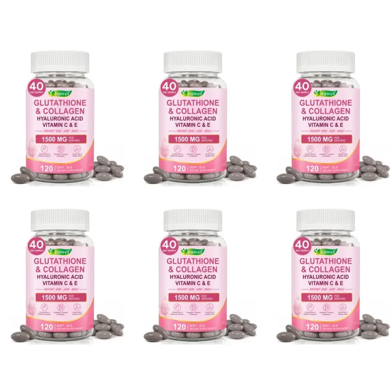 Itawel Collagen Glutathione Softgels Hyaluronic Acid Vitamins C E For Skin Hair Nails Radiance & Beauty Support Adult 120 Count
