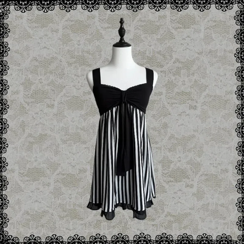 Y2K Harajuku Gothic Lolita Women's Dress Sexy Slim Fit Chic Trend Striped Suspenders Dresses Kawaii Japanese Emo Girl Streetwear