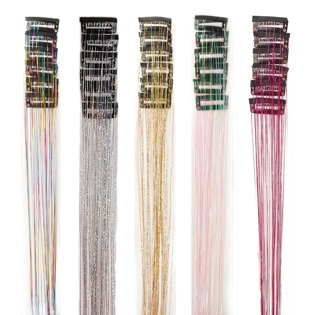 12Pcs Synthetic Hair Tinsel Clip in 20Inch Glitter Tinsel Hair Clip in Hair Tinsel Kit Heat Resistant Shiny Sparkle Fairy Hair — image 5