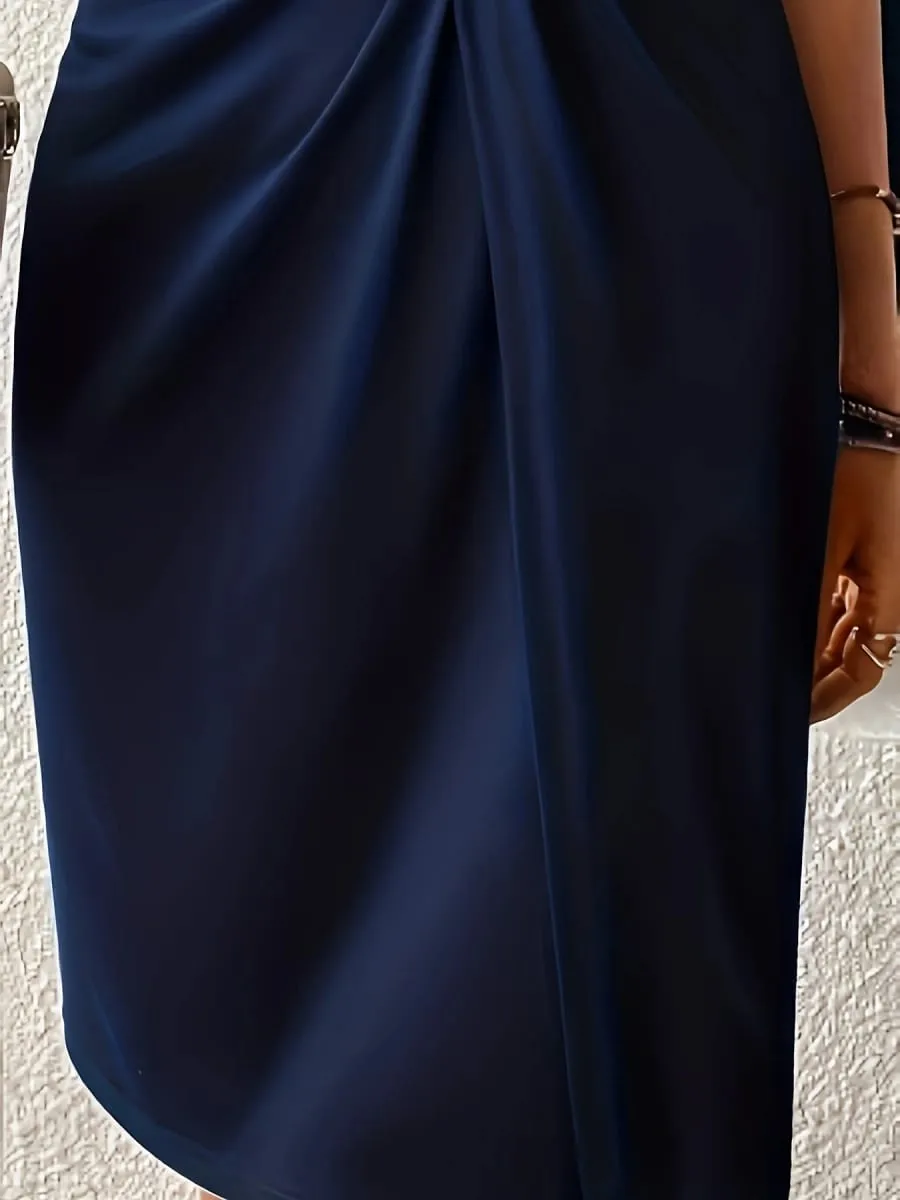 Commute Style Sleeveless Hollow out Dress Women's Knot Waist Slimming Elegant Midi Skirt — image 5
