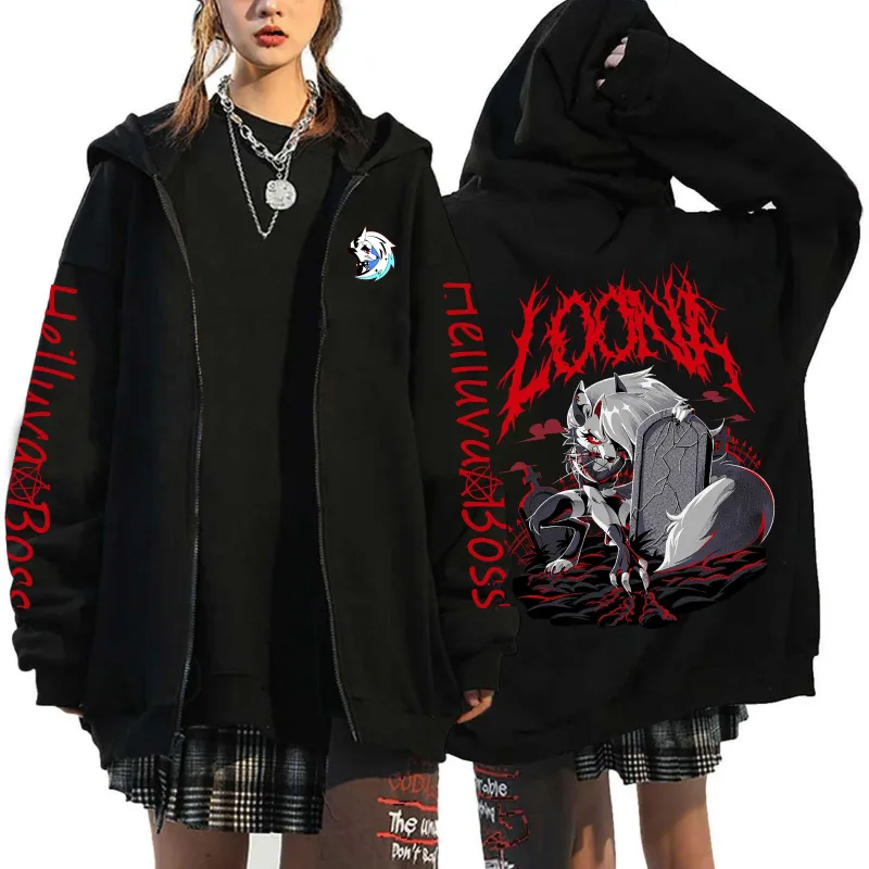 Helluva Boss Print Hooded Zipper Lalaki Babae Kaswal Fashion Taglagas Taglamig Warm Vintage Long Sleeve Tops Fleece Zip-Up Sweatshirt — image 8