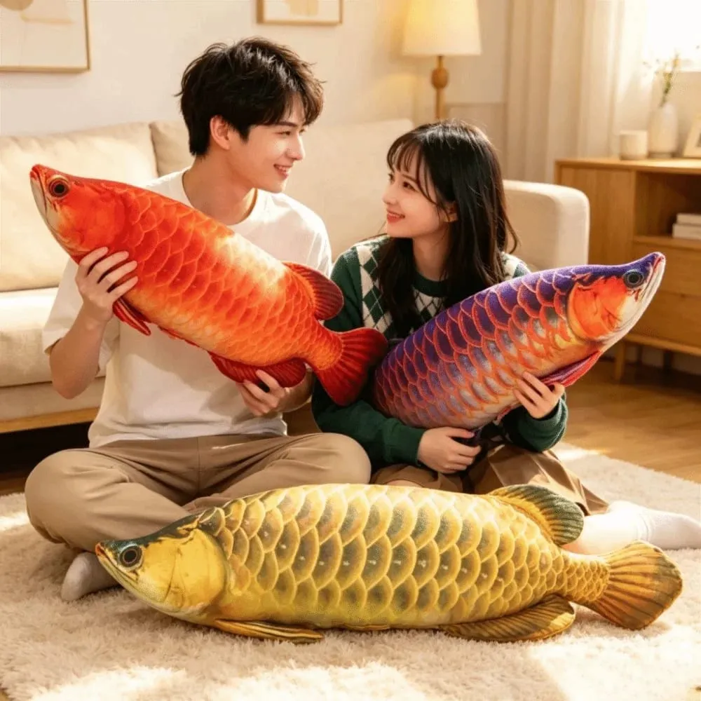 Adorable Soft Arowana Plush Toys Lifelike Cute Fish Plush Pillow Elongated Body Simulation Fish Plush Toys Cat Toys