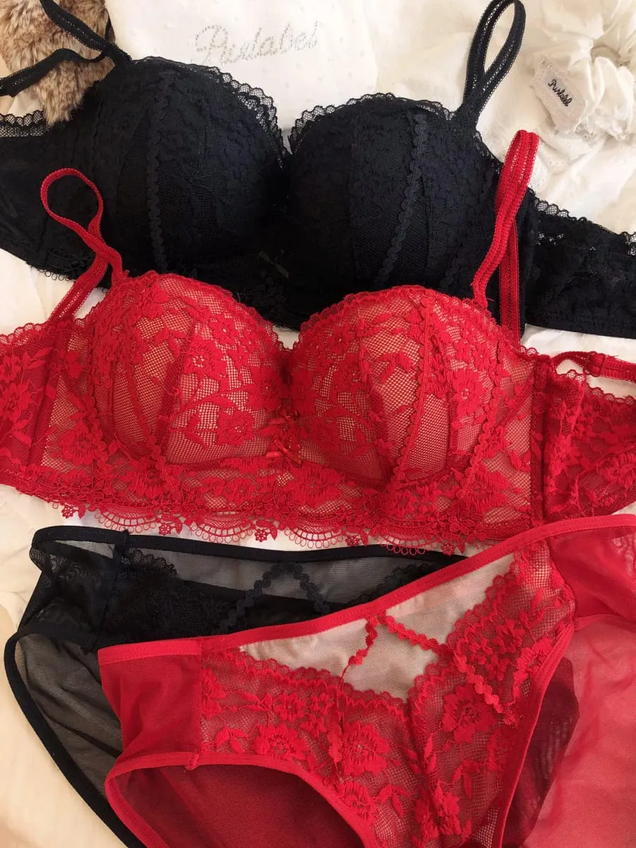 Women Seamless Underwear Set Sexy Lace Flowers Embroidery Bra Palapot 1/2 Cup Push Up Bras Detachable Strap Lingerie Panties Set — image 5